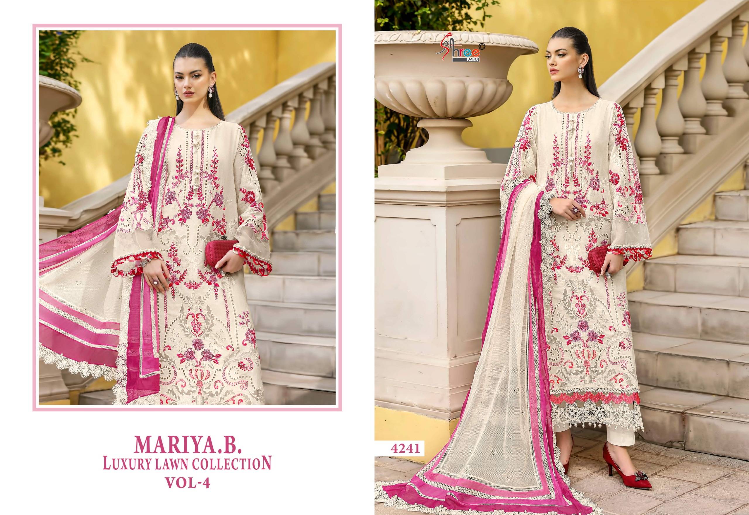 MARIYA B LUXURY LAWN COLLECTION VOL-4 by Shree fabs 4241 TO 4246 SERIES Pakistani Stylish Embroidered pure cotton COLLECTION At Wholesale Price